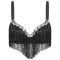 Sequin Tassel Rhinestone Push Up Belly Dance Top Bra - Black