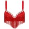 Sequin Tassel Rhinestone Push Up Belly Dance Top Bra - Red
