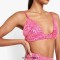 Glittering Sequins Beading Padded Push Up Spaghetti Strap Deep V Neck Bra - Rose