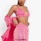 Glittering Sequins Beading Padded Push Up Spaghetti Strap Deep V Neck Bra - Rose