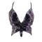 Sparkly Sequin Bandage Bra Belly Dance Vest Tank Butterfly Crop Top - Black Purple