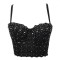 Lace Rhinestone Sequined Crop Top Glitters Tube Top Bralette - Black