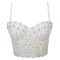 Lace Rhinestone Sequined Crop Top Glitters Tube Top Bralette - White