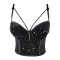 Mesh Stitching Velvet Sequined Crop Top Bead Embroidery Sling Sleeveless Tube Top Bralette - Black