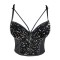 Mesh Stitching Velvet Sequined Crop Top Bead Embroidery Sling Sleeveless Tube Top Bralette - Silver