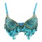 Halter Belly Sequin Tassel Push Up Belly Dance Top Bra - Blue