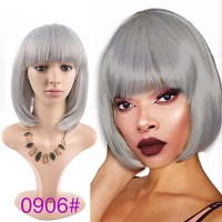 Short Straight Cosplay Costumes Bob Wig with Bangs - Grey Synthetic