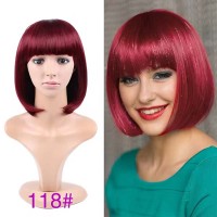 Short Straight Cosplay Costumes Bob Wig with Bangs - Red Synthetic