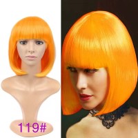 Short Straight Cosplay Costumes Bob Wig with Bangs - Orange Synthetic