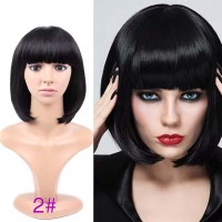 Short Straight Cosplay Costumes Bob Wig with Bangs - Black Synthetic