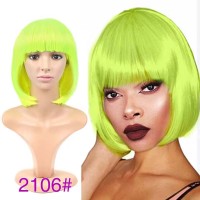 Short Straight Cosplay Costumes Bob Wig with Bangs - Light Green Synthetic