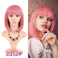 Short Straight Cosplay Costumes Bob Wig with Bangs - Pink Synthetic