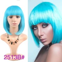 Short Straight Cosplay Costumes Bob Wig with Bangs - SkyBlue Synthetic
