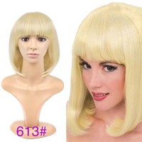 Short Straight Cosplay Costumes Bob Wig with Bangs - Yellow Synthetic