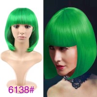 Short Straight Cosplay Costumes Bob Wig with Bangs - Green Synthetic