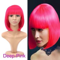 Short Straight Cosplay Costumes Bob Wig with Bangs - Deep Pink Synthetic