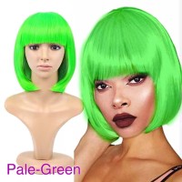 Short Straight Cosplay Costumes Bob Wig with Bangs - Pale Green Synthetic