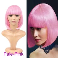 Short Straight Cosplay Costumes Bob Wig with Bangs - Pale Pink Synthetic