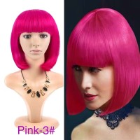 Short Straight Cosplay Costumes Bob Wig with Bangs - Hot Pink Synthetic