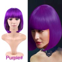 Short Straight Cosplay Costumes Bob Wig with Bangs - Purple Synthetic