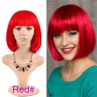 Short Straight Cosplay Costumes Bob Wig with Bangs - Red Synthetic