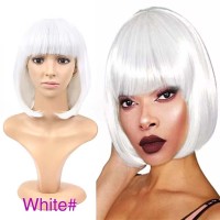 Short Straight Cosplay Costumes Bob Wig with Bangs - White Synthetic