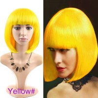 Short Straight Cosplay Costumes Bob Wig with Bangs - Yellow Synthetic