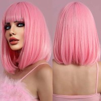 Natural Wave Hair Synthetic Daily Party High Short Straight Bob Wigs - Pink Synthetic