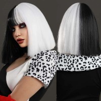 Natural Wave Hair Synthetic Daily Party High Short Straight Bob Dalmatians Cruella Wigs - Black White Synthetic
