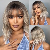 Natural Wave Hair Synthetic Daily Party High Density Heat Resistant Short Wigs - Yellow Synthetic