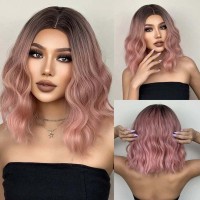 Natural Wave Hair Synthetic Daily Party High Density Heat Resistant Short Wigs - Pink Synthetic