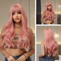 Natural Wave Hair Synthetic Daily Party High Density Heat Resistant Long Wigs - Pink Synthetic