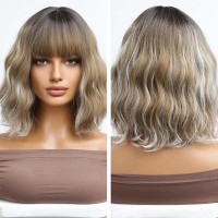 Natural Wave Hair Synthetic Daily Party High Density Heat Resistant Short Wigs - Yellow Synthetic