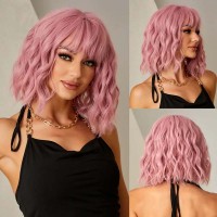 Natural Wave Hair Synthetic Daily Party High Density Heat Resistant Short Wigs - Pink Synthetic