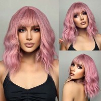 Natural Wave Hair Synthetic Daily Party High Density Heat Resistant Short Wigs - Pink Synthetic