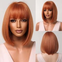 Natural Wave Hair Synthetic Daily Party High Density Heat Resistant Short Wigs - Orange Synthetic