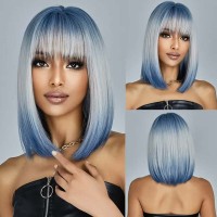 Natural Wave Hair Synthetic Daily Party High Density Heat Resistant Short Wigs - Blue Synthetic