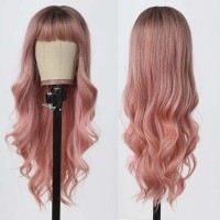  Natural Wavy Hair Synthetic Daily Party High Long Bob Wigs - Pink Synthetic