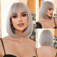 Natural Wave Hair Synthetic Daily Party High Density Heat Resistant Short Wigs - Silver Synthetic