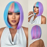 Natural Wave Hair Synthetic Daily Party High Density Heat Resistant Short Wigs - Multicolor Synthetic