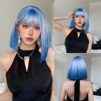 Natural Wave Hair Synthetic Daily Party High Density Heat Resistant Short Wigs - Blue Synthetic