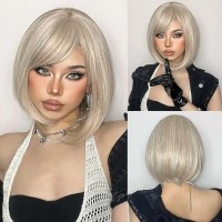 Natural Wave Hair Synthetic Daily Party High Short Straight Bob Wigs - Gold Synthetic