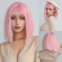 Natural Wave Hair Synthetic Daily Party High Short Straight Bob Wigs - Pink Synthetic