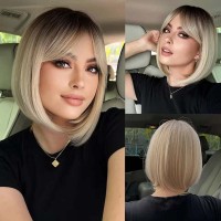 Natural Wave Hair Synthetic Daily Party High Short Straight Bob Wigs - Yellow Synthetic