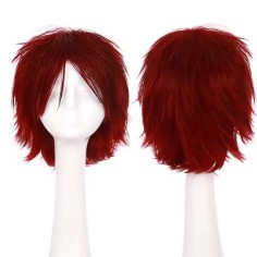 Short Cosplay Costumes Party Wig - Dark Red Synthetic
