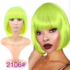 Short Straight Cosplay Costumes Bob Wig with Bangs - Light Green Synthetic