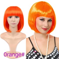 Short Straight Cosplay Costumes Bob Wig with Bangs - Orange Synthetic