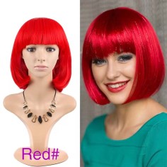 Short Straight Cosplay Costumes Bob Wig with Bangs - Red Synthetic
