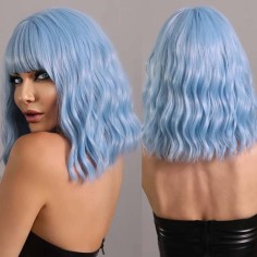 Natural Wave Hair Synthetic Daily Party High Short Straight Bob Wigs - Blue Synthetic