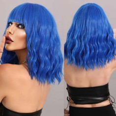 Natural Wave Hair Synthetic Daily Party High Short Straight Bob Wigs - Blue Synthetic